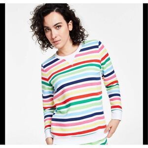 Charter Club Colorful Stripe Soft Fleece Lined Crewneck Sweater Size Large New